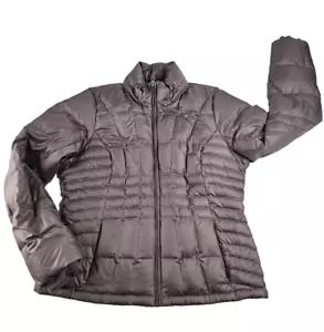 Eddie Bauer Goose Down Puffer Jacket Women Large Purple Full Zip No Hood - Picture 1 of 16