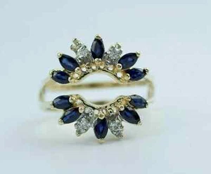 Anello Guardia Esaltatore 2 Ct Marchesa Simulato Zaffiro Blu Placcato Oro Giallo 14K - Foto 1 di 5