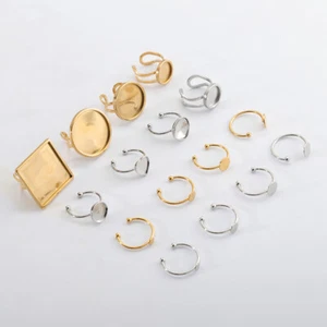 Stainless Steel Blank Rings Base Glass Cabochons Cameo Settings Tray Diy Jewelry - Picture 1 of 17