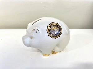 Vintage Mars Hill College Piggy Bank 1856 Ceramic Cream and Gold - Picture 1 of 6