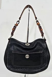 Bolso de hombro Coach para mujer E04S-9378 negro guijarro con asa marrón de cuero - Imagen 1 de 14