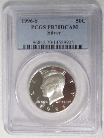 1996 S Silver Proof Kennedy Half Dollar - PCGS PR 70 DCAM (9925) Guide $90 Cover