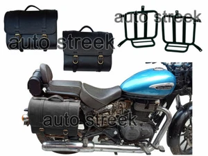 Royal Enfield Meteor 350 schwarze Ledertaschen & Packtasche Montage Paar RH LH - D2 - Bild 1 von 12