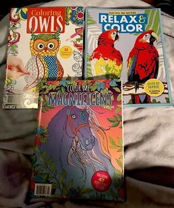 New LOT 3 Adult Coloring Books Owls Relax & Color By Number Color Me Magnificent - Imagen 1 de 8