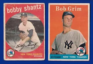2 YANKEES LOT 1958 TOPPS #224 BOB GRIM 1959 TOPPS #222 BOBBY SHANTZ - Picture 1 of 2