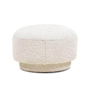 Jennifer Taylor Accent Ottoman 15"Round Upholstered Polyester Ivory White Boucle - Picture 1 of 6