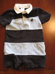 Mono de algodón Gymboree niño azul rugby a rayas ballenas 3-6 meses Usado en excelente estado - Imagen 1 de 4
