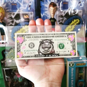 Moo Deng Custom Hand Painted Dollar Bill - Picture 1 of 3