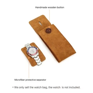 Rindsveloursleder Uhr Aufbewahrungstasche Tasche Handarbeit Holz Knopfverschluss Geschenk - Bild 1 von 7