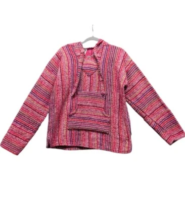 Sudadera con Capucha San José Baja para Mujer L Rosa Suroeste Mexicano Mezcla de Lana Pullover a Rayas Foto 1 de 4