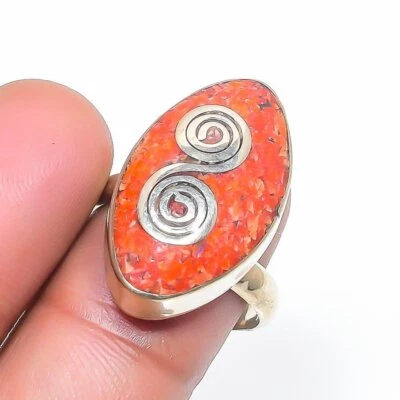 Anillo ajustable de piedras preciosas de coral rojo plata tibetana joyería nepalí antigua sin precio base 3016 Foto 1 de 4