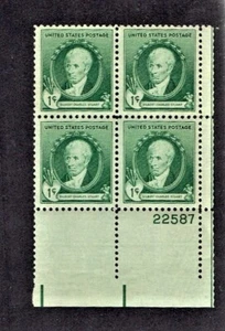 1940 U.S. FAMOUS AMERICANS 1c STUART Plt#BLK of 4 Sc#884 M/NH/OG Pristine ^ - Picture 1 of 1