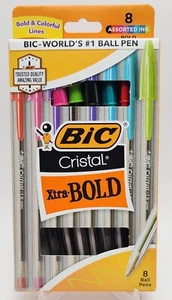 Bic Cristal Xtra Bold Stick Ballpoint Pens 1.6mm Bold Assorted Colors Pack of 8 - Picture 1 of 3