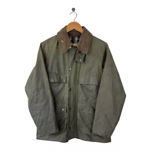 80s Vintage BARBOUR A100 Bedale Wax Jacket 4 Pocket 2 Crest Sage Green C36/91CM - Bild 1 von 21