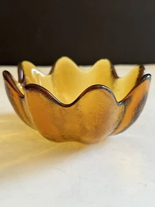 Vintage Blenko Amber Handblown Art Glass 8 Petal Bowl 5.5” Lotus Mid Century - Picture 1 of 21