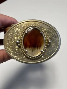 Vintage brauner Ledergürtel mit einzigartiger Schnalle brauner Stein Größe 34" - Bild 1 von 12