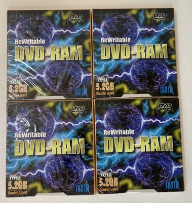 Arita ReWritable DVD RAM Disc Type 2 5.2GB Double Sided Lot of 4 NEW Sealed -B32 - Image 1 of 2