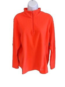 Eddie Bauer Pullover Womens Size XL Quarter Zip Orange Fleece Sweater Outerwear