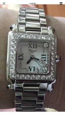 Auténtico reloj para mujer Chopard Happy Sport diamante cuadrado acero inoxidable Foto 1 de 4
