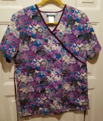 SB Scrubs Top Womens Sz Small Floral Purple - Image 1 of 4