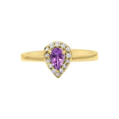 Amethyst Gemstone Wedding Ring Yellow Gold Plated Silver promise Gift Ring - Image 1 of 4