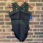 Hilor Black Front Crossover One Piece Swimsuit Women?s Large (US 10-12) NEW