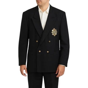 Oscar De La Renta Men's Size 44S Black Sport Coat Embroidered Black Watch Crest - Picture 1 of 14