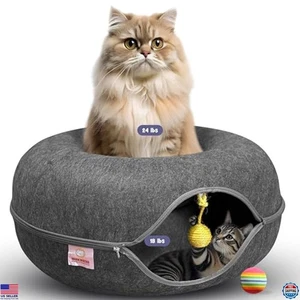 Large Cat Tunnel Bed with Hanging Toy, Scratch-Resistant & Cozy Design, Dark - Picture 1 of 6
