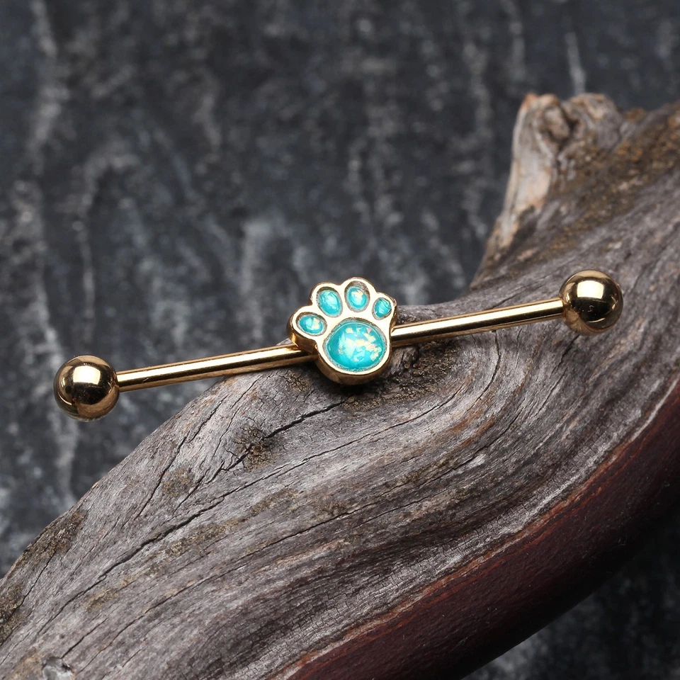 Adorable barra industrial con estampado de pata opalescente brillante 14ga Foto 1 de 2