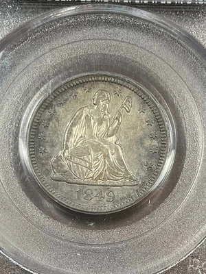 PCGS AU53 1849 SEATED QUARTER SCARCE DATE VERY ORIGINAL SURFACES - Image 1 of 3