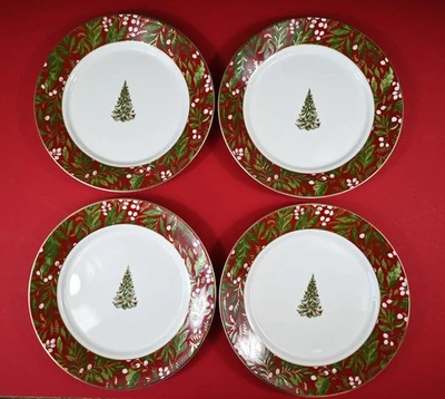 Williams Sonoma Noel Platos de Cena Rojo 10 1/2" Juego de 4 Vacaciones Navidad Nuevo Foto 1 de 3
