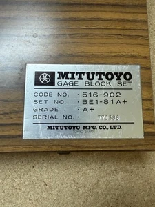 MITUTOYO GAGE BLOCK SET 516-902 BE1-81A+ GRADE A+ .050-4.000" (NEARLY COMPLETE) - Picture 1 of 5