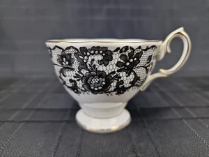 Vintage Royal Albert Senorita Black Lace & Rose Bone China Tea Cup (Damaged, B2) - Picture 1 of 11