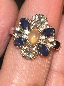 Beautiful Size 8 Jtv Opal blue sapphire and blue topaz gemstone ring - Picture 1 of 19