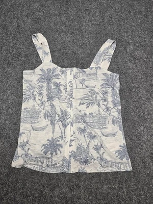 Joie Tank Top Womens Medium White Blue Linen Lyocell Button Front Palm Print - Изображение 1 из 4