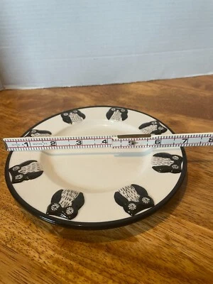 (756) Круглая десертная тарелка OWL 8 дюймов Kate Williams черная белая - Изображение 1 из 4