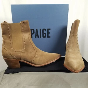 Paige Saddle Suede Gold Studded Willa Western Pointed Toe Chelsea Boot Size 11US - Picture 1 of 12
