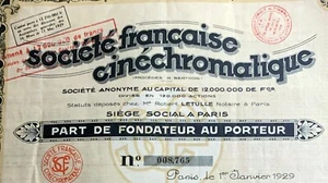 Acciones de la Société Française Cinéchromatique, 100 francos - Imagen 1 de 3