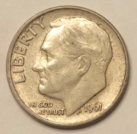 1961 Roosevelt Silver Dime 90% Junk Constitutional Free Shipping For Album B18 Cover
