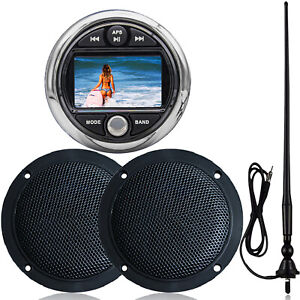 Waterproof Marine Audio Package w/ Boat Bluetooth Radio for ATV UTV RV UV Yacht