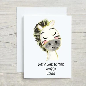 Personalised Welcome to the World New Baby Card Zebra design WW-3 - Picture 1 of 1