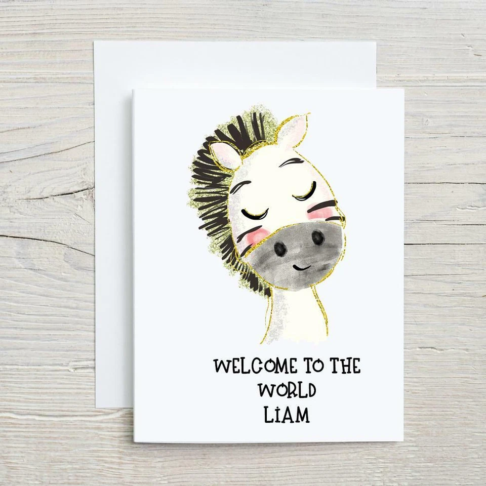Personalised Welcome to the World New Baby Card Zebra design WW-3 - Image 1 of 1
