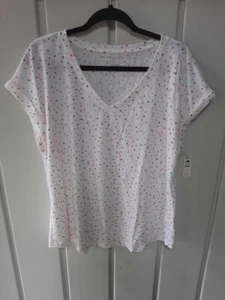 Camiseta Top Talbots Blanca Mangas Cortas Algodón con Estrellas Multicolores Talla XL Nueva con Etiquetas - Imagen 1 de 4