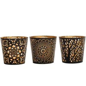 Tealight & Votive Candle Holder in Black & Gold Finish - Set of 3 - Picture 1 of 2