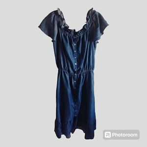 Ashley Stewart Damen Kleid Blau 14/16 Schulterfrei Rüschen Maxi Knopfleiste - Bild 1 von 11