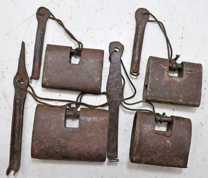 Lot of 4 Antique Iron Strip System Pad Locks Working Original Old Hand Crafted - Picture 1 of 9