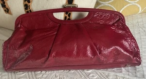 Elliot Lucca Red Patent Leather Luxe Handbag Clutch W Gold Hardware Gray Lining - Picture 1 of 7