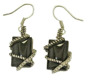 Onice Nero Gemma Orecchini Zirconi Cavo Oro Bianco Goccia Semi Precious Stones - Foto 1 di 4