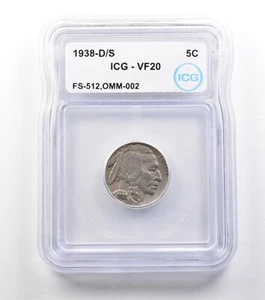 1938-D/S Indian Head Buffalo Nickel FS-512 OMM-002 VF20 ICG *1520 - Picture 1 of 3