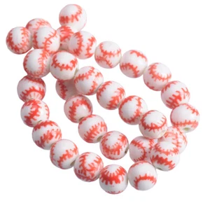 10pcs Baseball Pattern Round 8mm Handmade Painting Ceramic Porcelain Loose Beads - Picture 1 of 5